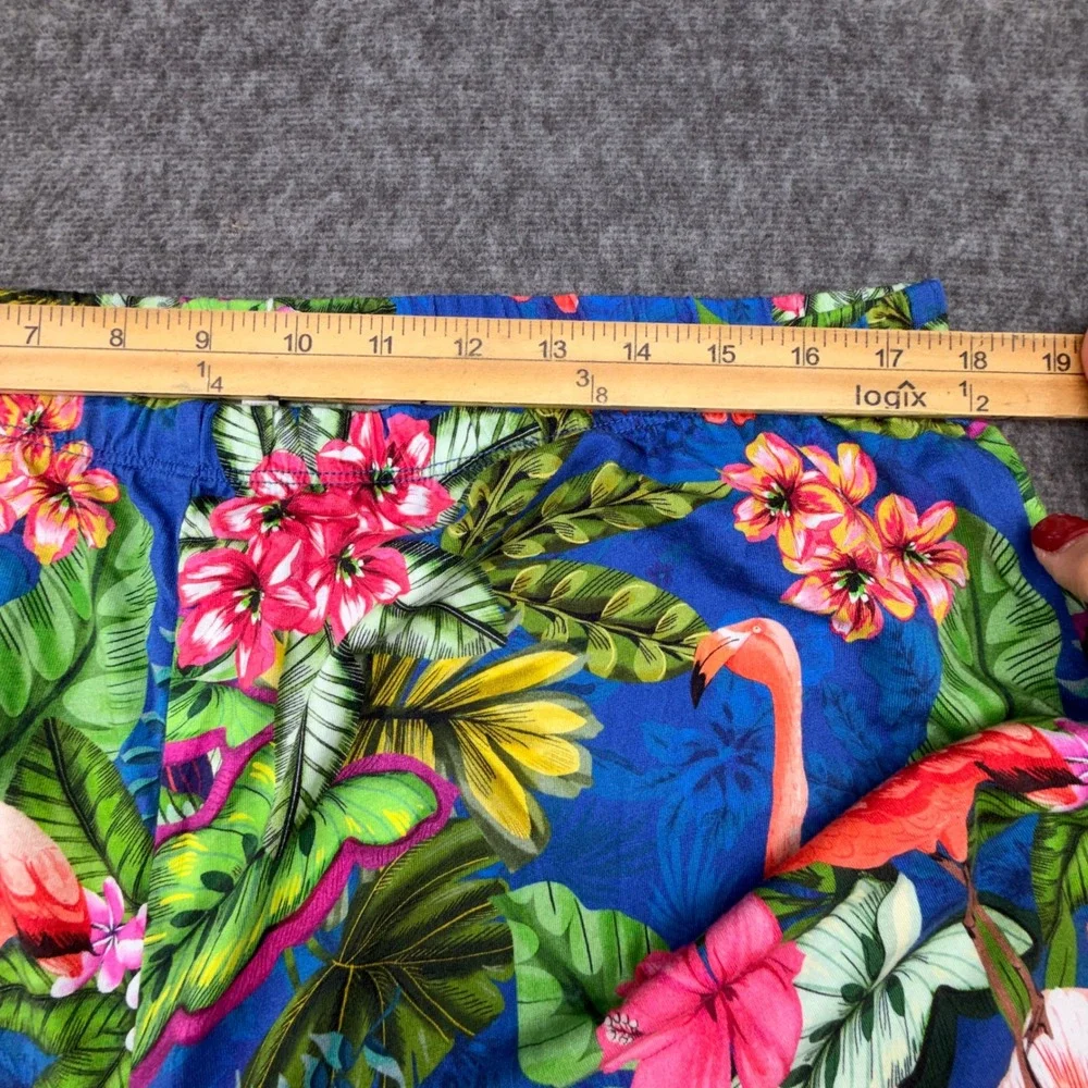 Johnny Was Tropical Flamingo Floral Pajama Set Blue Sleeveless Top Wide Leg Pant